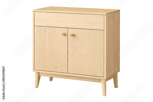 Wallpaper Mural Wooden storage cabinet with light wood finish, featuring a top drawer and two swinging doors, isolated with a transparent background Torontodigital.ca