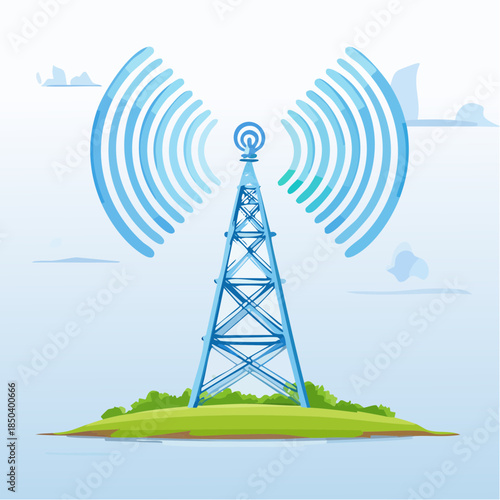 5G tower emitting waves representing wireless technology