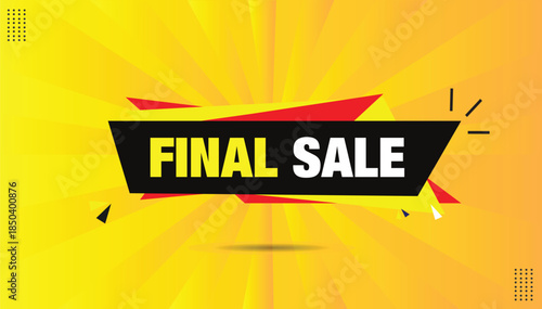 final sale vector illustration sticker label eps format editable template design with black red light yellow shapes with yellow orange gradient background