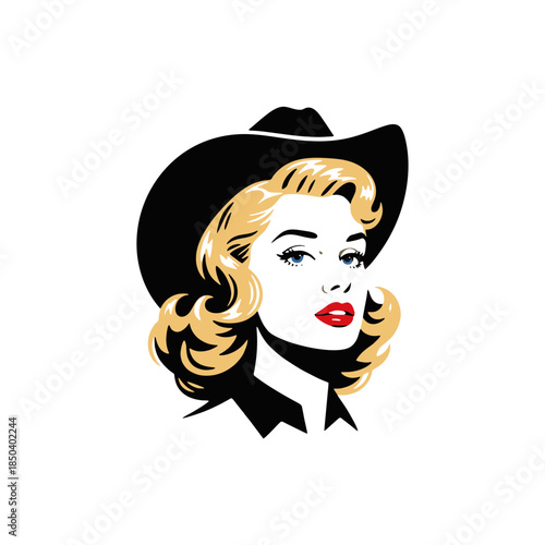 retro pinup girl as cowboy illustration vector
