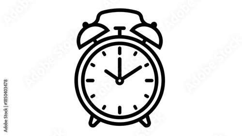 Retro vintage alarm clock isolated on a white background with classic metal bells and clear numbers