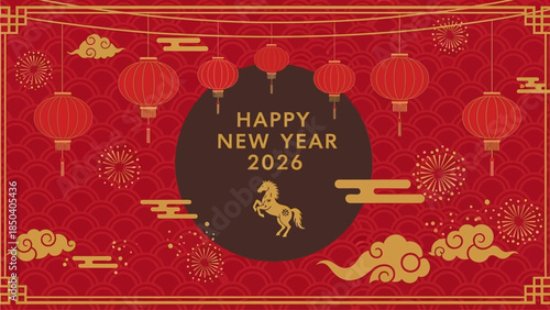 Celebrating the New Year 2026 with festive lanterns and traditional decorations