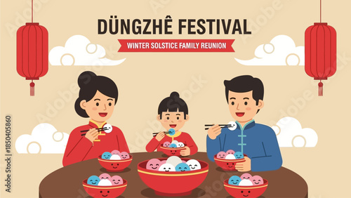 Family Gathering During Dongzhi Festival with Traditional Food and Lanterns
