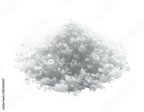 A close-up shot of a white pile of coarse salt granules against a black background