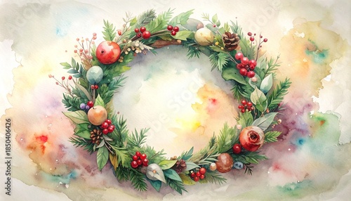watercolor farmhouse wreath and soft background