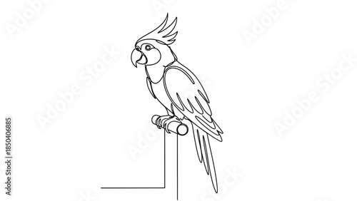 Cockatoo Perched on Metal Rod Line Art Illustration