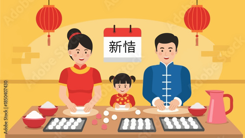 Family Gathering for Traditional Dumpling Making on Lunar New Year Celebration