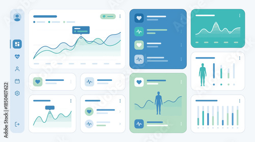Modern data visualization dashboard with various charts and graphs