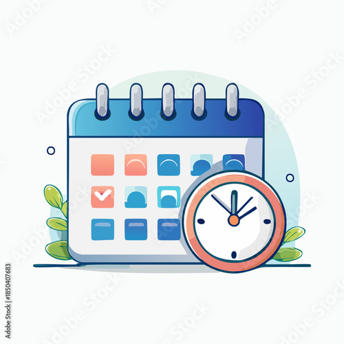 Calendar and Clock Illustration - Time Management and Planning.