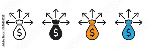 Vector illustration of money bags alongside target boards with arrows hitting the bullseye. Perfect for representing financial goals, investment success, profit targets, and business achievements.