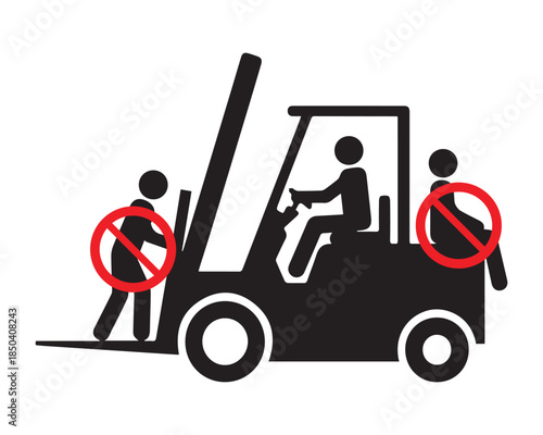 Forklift Safety Violations – Vector Illustration with Prohibited Behaviors and Operator Silhouette