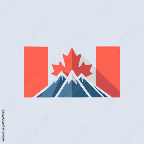 Canadian Flag and Mountain Landscape Flat Design.