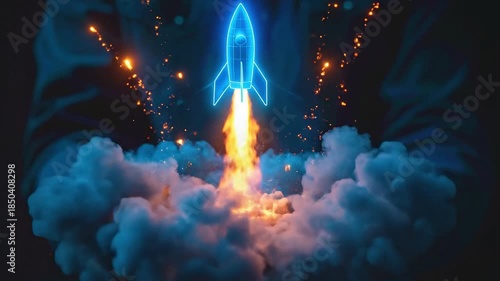Digital startup concept: Glowing rocket blasting off from a smartphone device