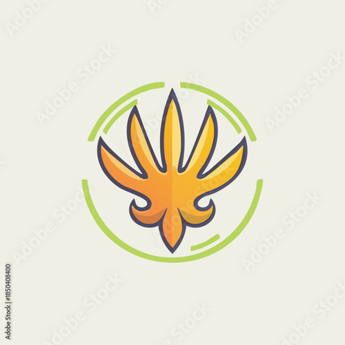 Cannabis Leaf Logo Design with Green Circle and Orange Color.
