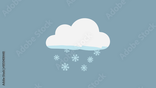 Soft blue sky with white cloud and falling snowflakes illustration.