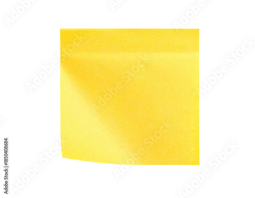 A square yellow sticky note, slightly crumpled and isolated on a stark black background
