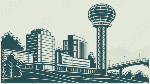 Knoxville skyline with iconic sunsphere in tennessee for urban, travel, and landmark concepts in stunning cityscape views and backgrounds.
