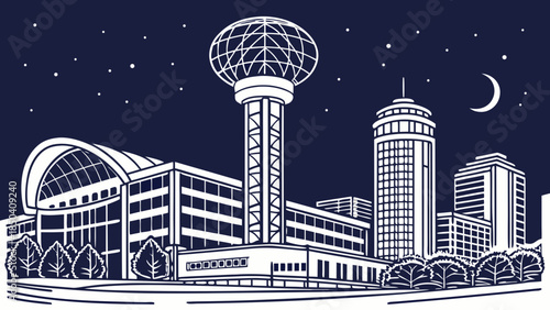 Knoxville skyline with the sunsphere landmark vibrant cityscape of knoxville, tennessee. Suitable for travel brochures, city guides, and advertisements.