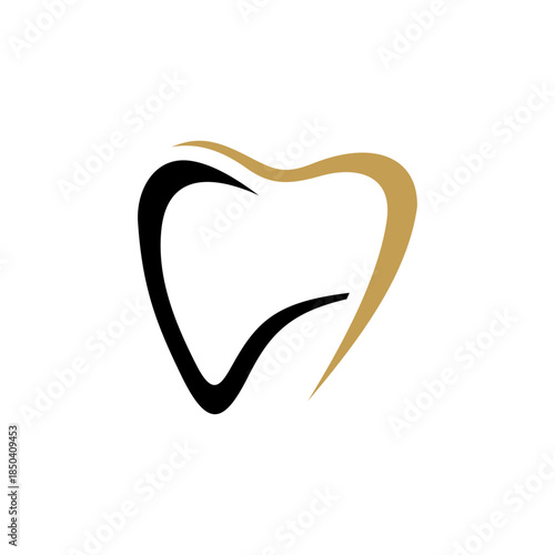 Elegant two-tone tooth logo in black and gold, representing dental care and oral health services.