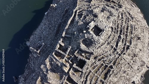 Castro candaz village ruins emerging from reservoir due to drought
