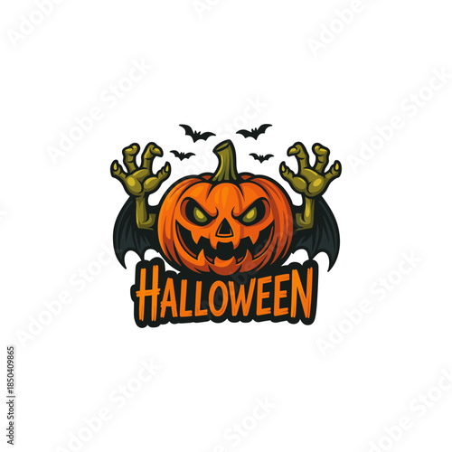 Evil Pumpkin with Zombie Hands and Bats – Scary Halloween Design