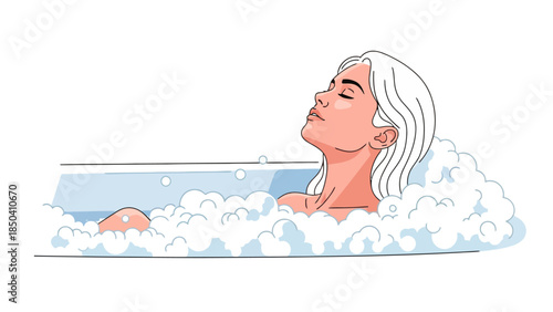 Woman relaxing in a bubble bath
