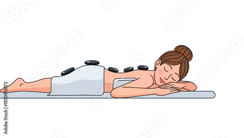 Woman receiving hot stone massage on her back