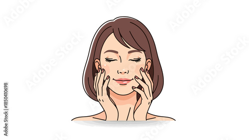 Woman touching her face with eyes closed