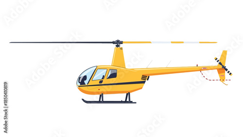 Yellow helicopter with black and white rotor blades and tail rotor