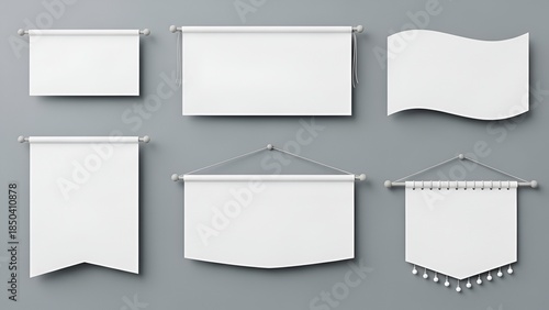 Wallpaper Mural Blank white pennant banners mockups hanging on wall offering space for branding texts Torontodigital.ca