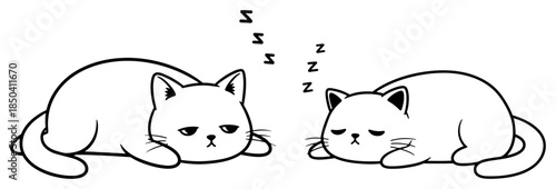 Cute minimalist line art illustration of two cats sleeping peacefully