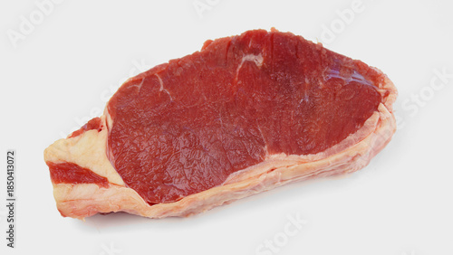 a raw and fresh sirloin steak, raw, uncooked, isolated on white background