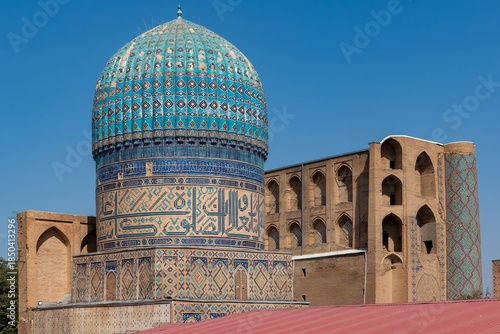 Bibi Khanym Mosque - Turquoise Tiled Dome with Geometric Islamic Patterns