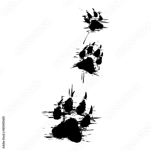 Wild animal paw prints walking trail silhouette vector illustration