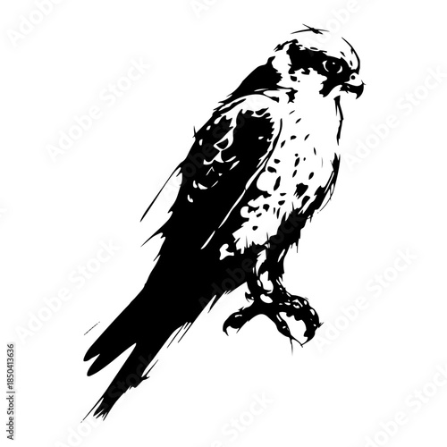 Black and white vector illustration of hawk or falcon bird of prey