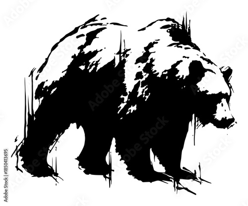 Large grizzly bear walking silhouette vector illustration