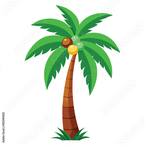 Realistic Illustration of a Lone Coconut Palm Tree in Tropical Sunlight