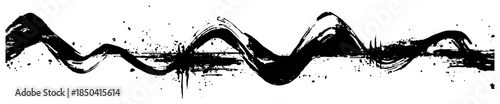 Dynamic black grunge brush stroke wave with rough artistic texture