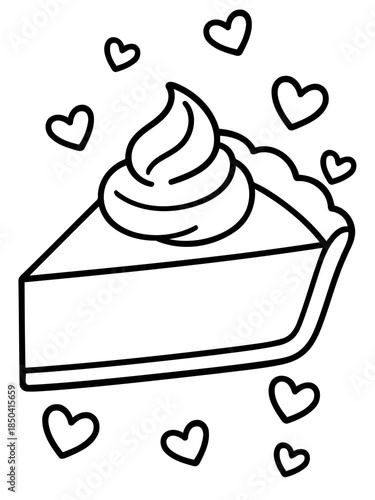 A Slice of Sweetness: A delightful slice of pie adorned with a generous swirl of cream, embraced by a flurry of adorable heart shapes. A simple yet heartwarming representation of affection.