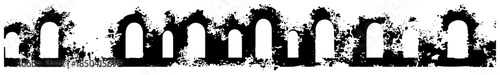 Row of rounded arches silhouette with distressed black ink grunge texture