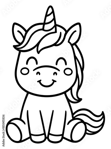 Enchanting Unicorn Illustration: A whimsical unicorn sits with a serene smile, embodying magic and joy, ready to inspire dreams and ignite the imagination.