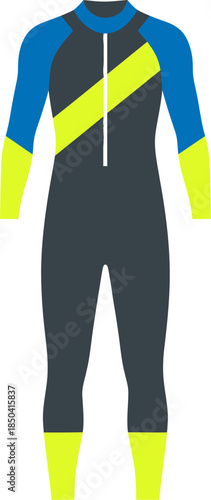 Modern full-body wetsuit for diving or surfing with bright color accents.