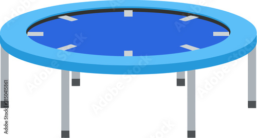 Blue round trampoline with metal legs vector illustration.