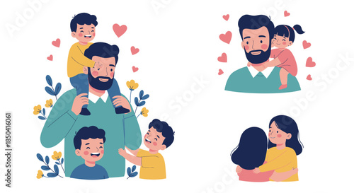 A heartwarming vector illustration depicting joyful parents celebrating with their happy children, surrounded by love and affection on Children's Day.