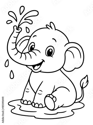 Playful Elephant: A delightful illustration of a cheerful elephant spraying water, showcasing the animal's playful nature and joy.