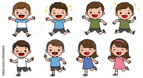 A cheerful vector illustration celebrating happy children’s day, showcasing diverse kids with bright smiles and joyful expressions, perfect for celebratory designs and educational materials.