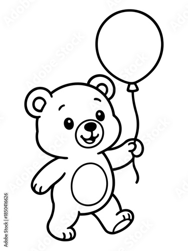 Playful Teddy Bear with a Balloon: A cute teddy bear joyfully strides, clutching a cheerful balloon, embodying the innocence and delight of childhood.