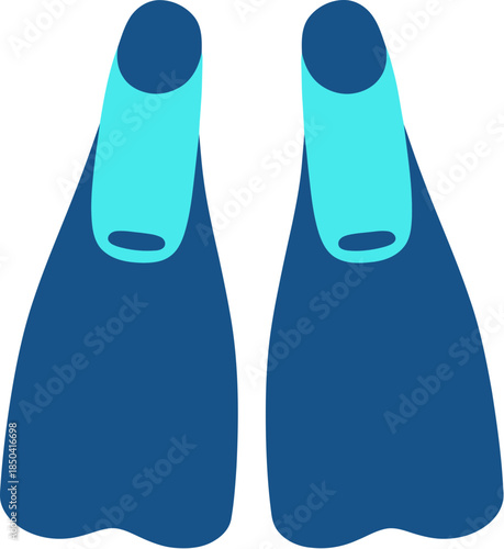 Blue and cyan swimming flippers for water sports isolated.