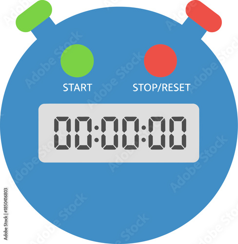 Blue digital stopwatch icon with start and stop buttons.