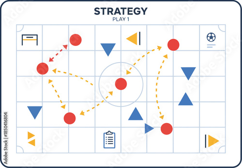 Football game strategy plan with team formation and tactics.